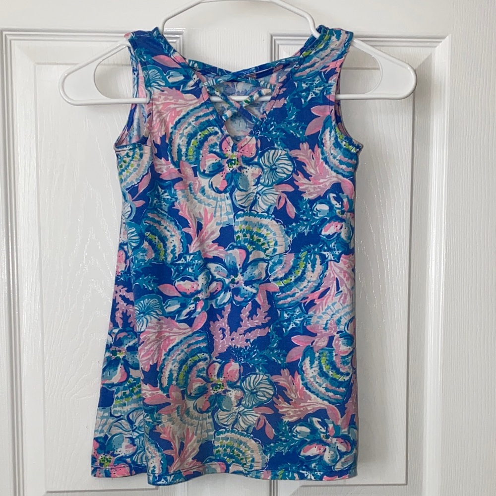 🎈Lilly Pulitzer Girls Mini Kristen Play Dress in Blue and Pink Floral - Picture 4 of 14